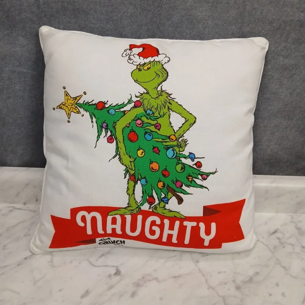 Dr. Seuss Grinch Pillow naughty & nice Christmas pillow White